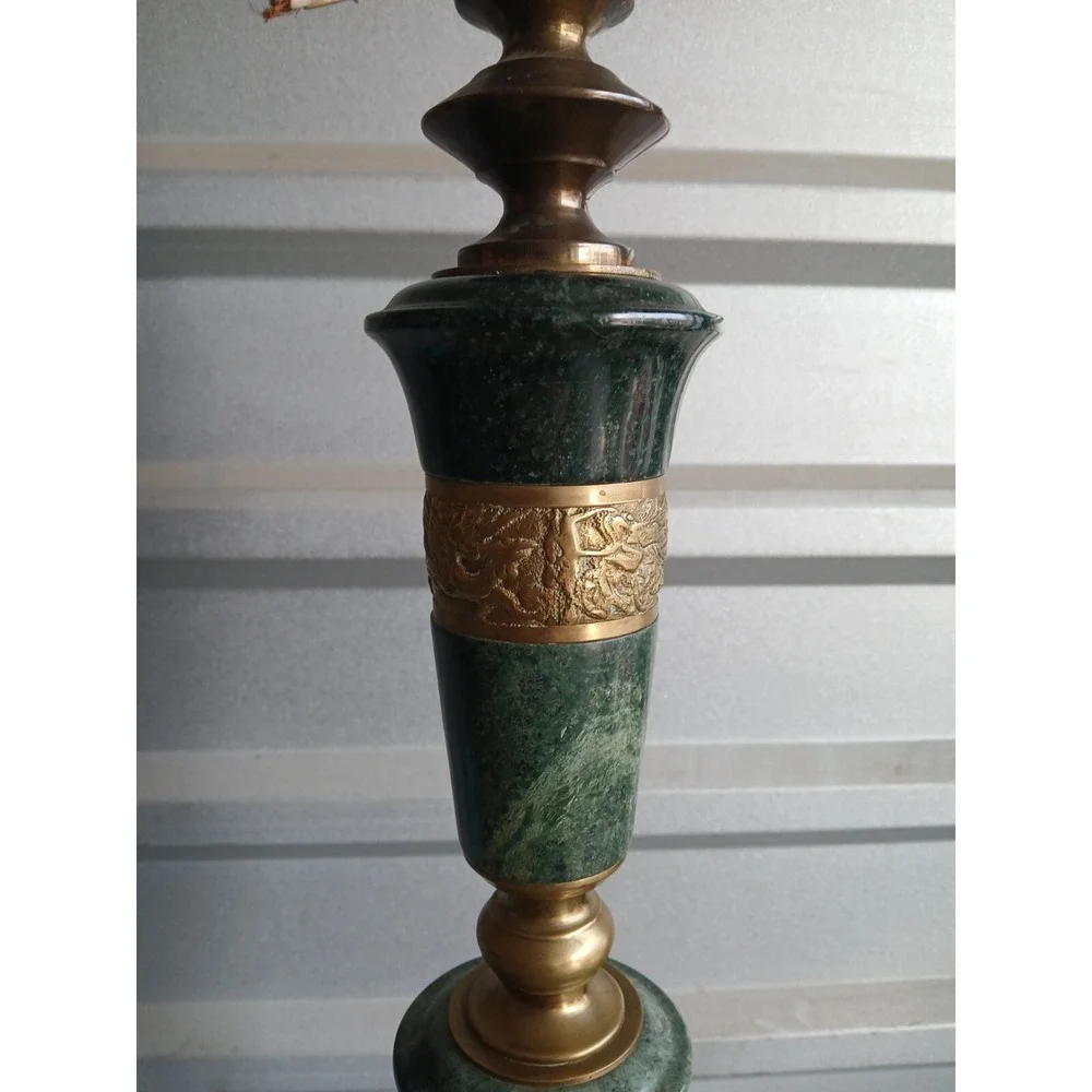 Asian Style Green Marble And Brass‎ Table Lamp